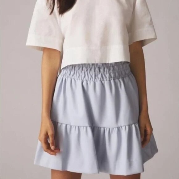 Anthropologie Dresses & Skirts - Anthropologie Somerset Faux Leather Mini Skirt Blue XS NWOT Tiered Elastic Waist